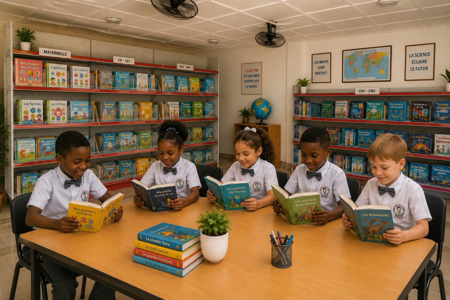 Élèves à la bibliothèque de l'école